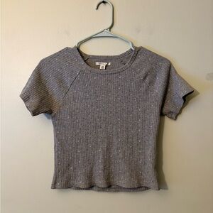 American Eagle Ditsy Floral Gray Ribbed Women's Short Sleeve Crop Top, Size Med